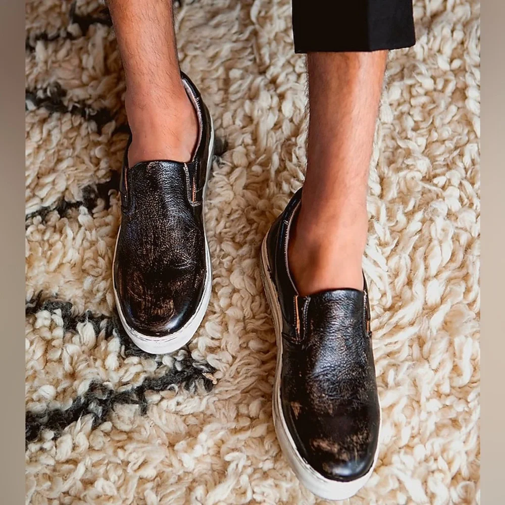 Bed Stu Harry Loafers Men’s‎ 11 Black Handwashed Leather Slip-On Dress Shoes